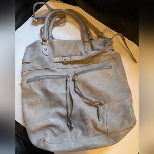 Roots Large Gray Leather Tote Bucket Bag In EUC